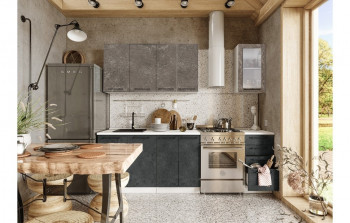 Кухонный гарнитур Нувель 1800мм белый/бетон коричневый/бетон черный в Новосибирске - mebel54.com | фото