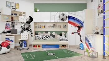 Антресоль на шкаф 3-х створчатый Футбол ЧМ (Белый/корпус Клен) в Новосибирске - mebel54.com | фото