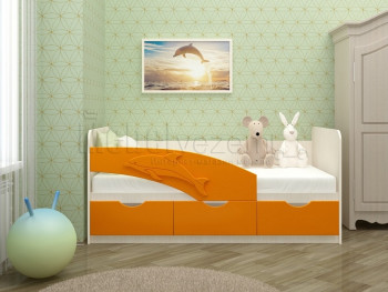 Дельфин-3 Кровать детская 3 ящика без ручек 1.6 Оранжевый глянец в Новосибирске - mebel54.com | фото