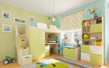 Детская комната Эппл (Зеленый/Белый/корпус Клен) в Новосибирске - mebel54.com | фото