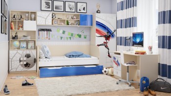 Детская комната Футбол ЧМ (Белый/Синий/корпус Клен) в Новосибирске - mebel54.com | фото