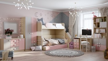 Детская комната Грэйси (Розовый/Серый/корпус Клен) в Новосибирске - mebel54.com | фото