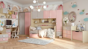 Детская комната Грэйси (Розовый/Серый/корпус Клен) в Новосибирске - mebel54.com | фото