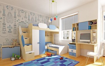 Детская комната Скай (Синий/Белый/корпус Клен) в Новосибирске - mebel54.com | фото