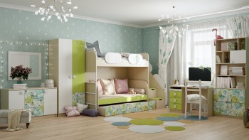 Детская комната Твит (Белый/Зеленый/корпус Клен) в Новосибирске - mebel54.com | фото
