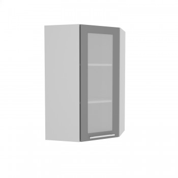 Гарда ВПУС 550 шкаф верхний угловой со стеклом высокий (Белый Эмалит/корпус Серый) в Новосибирске - mebel54.com | фото