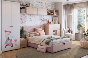 Комплект детской мебели Алина К2 Дуб мария/белый/нежно-розовый велюр в Новосибирске - mebel54.com | фото