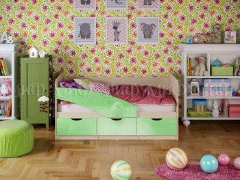 Кровать Бабочки 1,6м (Салатовый металлик) в Новосибирске - mebel54.com | фото