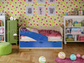 Кровать Бабочки 1,6м (Синий металлик) в Новосибирске - mebel54.com | фото