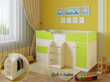Кровать-чердак Малыш-4 Дуб молочный/Лайм в Новосибирске - mebel54.com | фото