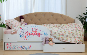 Кровать детская Эльза с бортиком Принцесса Белый/Бежевый в Новосибирске - mebel54.com | фото