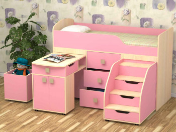 Кровать детская Фея 1.6 Дуб молочный/Розовый в Новосибирске - mebel54.com | фото