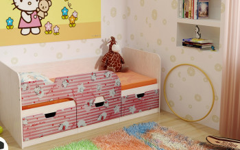 Кровать детская Минима Лего 1,86м с ящиками (дуб атланта/лиловый сад) в Новосибирске - mebel54.com | фото