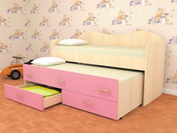 Кровать детская Нимфа двухместная 2.0 Дуб молочный/Розовый в Новосибирске - mebel54.com | фото