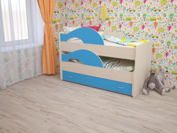 Кровать детская Радуга 1600 Млечный дуб/Голубой в Новосибирске - mebel54.com | фото