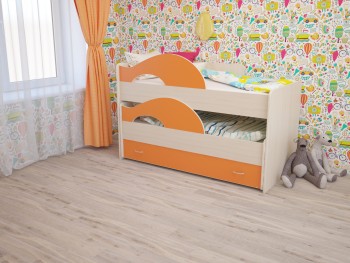 Кровать детская Радуга 1600 Млечный дуб/Оранжевый в Новосибирске - mebel54.com | фото