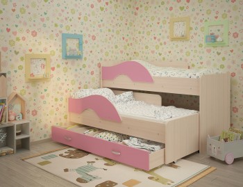 Кровать детская Радуга 1600 Млечный дуб/Розовый в Новосибирске - mebel54.com | фото