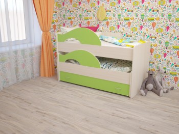 Кровать детская Радуга 1600 Млечный дуб/Салатовый в Новосибирске - mebel54.com | фото