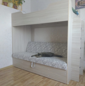 Кровать двухъярусная с диваном (Беленый дуб) в Новосибирске - mebel54.com | фото