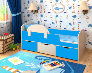 Кровать Малыш-мини с бортиком Дуб молочный/Голубой в Новосибирске - mebel54.com | фото