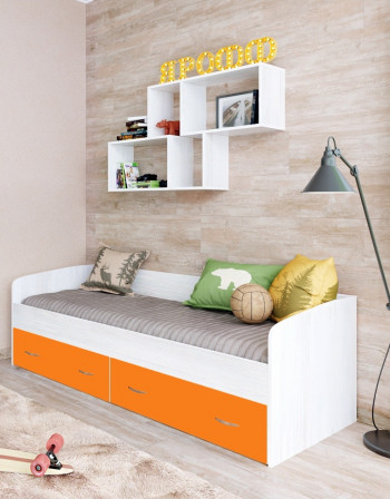 Кровать с выкатными ящиками Винтерберг/Оранжевый в Новосибирске - mebel54.com | фото