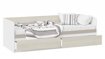 Кровать «Сканди» с 2 ящиками Дуб Гарден/Белый/Глиняный серый в Новосибирске - mebel54.com | фото