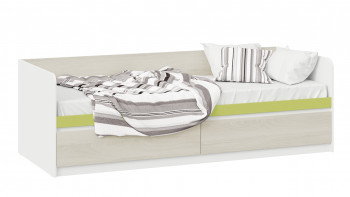 Кровать «Сканди» с 2 ящиками Дуб Гарден/Белый/Зеленый в Новосибирске - mebel54.com | фото
