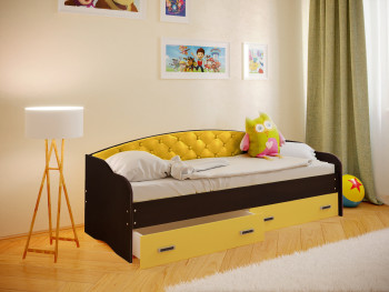 Кровать Софа-7 с мягкой спинкой (800х1900) Венге/Желтый в Новосибирске - mebel54.com | фото
