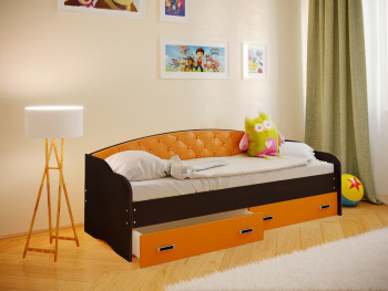 Кровать Софа-7 с мягкой спинкой (800х1900) Венге/Оранжевый в Новосибирске - mebel54.com | фото