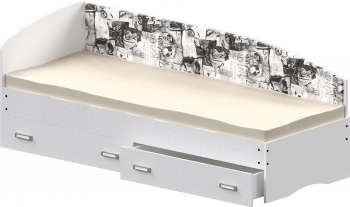Кровать Софа-9 с мягкой спинкой с рисунком Милана (900х1900) Белый в Новосибирске - mebel54.com | фото