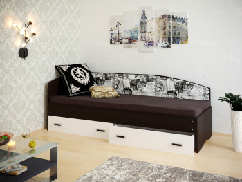 Кровать Софа-9 с мягкой спинкой с рисунком Милана (900х1900) Венге/Белый в Новосибирске - mebel54.com | фото