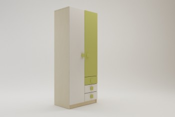 Шкаф 2-х створчатый с ящиками Эппл (Зеленый/Белый/корпус Клен) в Новосибирске - mebel54.com | фото