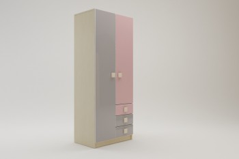 Шкаф 2-х створчатый с ящиками Грэйси (Розовый/Серый/корпус Клен) в Новосибирске - mebel54.com | фото