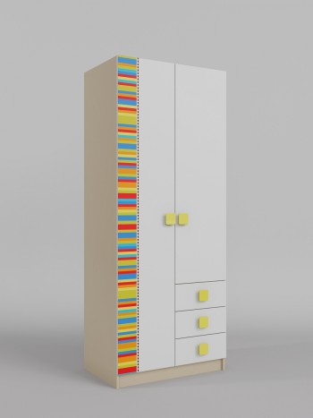 Шкаф 2-х створчатый с ящиками Клаксон без машинок (Белый/корпус Клен) в Новосибирске - mebel54.com | фото
