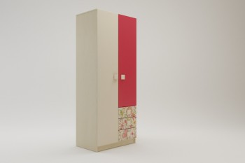 Шкаф 2-х створчатый с ящиками Ретвит (Бежевый/Красный/корпус Клен) в Новосибирске - mebel54.com | фото
