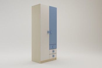 Шкаф 2-х створчатый с ящиками Скай (Синий/Белый/корпус Клен) в Новосибирске - mebel54.com | фото