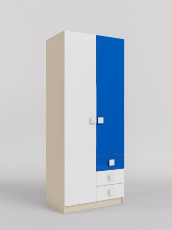 Шкаф 2-х створчатый с ящиками Скай люкс (Синий/Белый/корпус Клен) в Новосибирске - mebel54.com | фото
