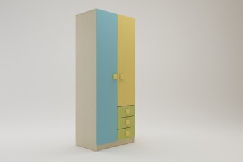Шкаф 2-х створчатый с ящиками Смайли (Желтый/Голубой/Зеленый/корпус Клен) в Новосибирске - mebel54.com | фото