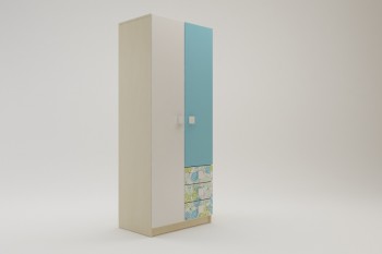 Шкаф 2-х створчатый с ящиками Твит (Белый/Зеленый/корпус Клен) в Новосибирске - mebel54.com | фото