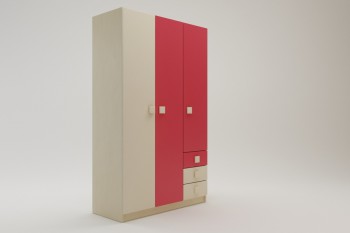Шкаф 3-х створчатый с ящиками Бэрри (Бежевый/Красный/корпус Клен) в Новосибирске - mebel54.com | фото