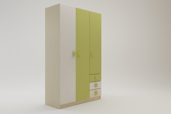 Шкаф 3-х створчатый с ящиками Эппл (Зеленый/Белый/корпус Клен) в Новосибирске - mebel54.com | фото