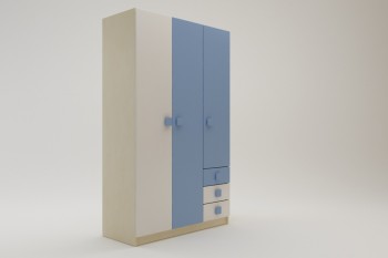 Шкаф 3-х створчатый с ящиками Скай (Синий/Белый/корпус Клен) в Новосибирске - mebel54.com | фото