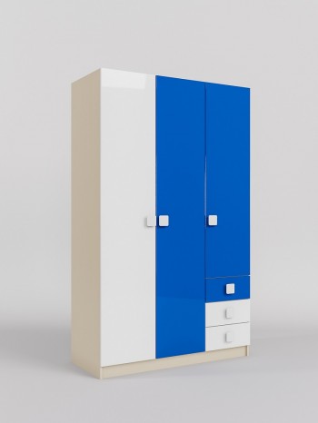 Шкаф 3-х створчатый с ящиками Скай люкс (Синий/Белый/корпус Клен) в Новосибирске - mebel54.com | фото