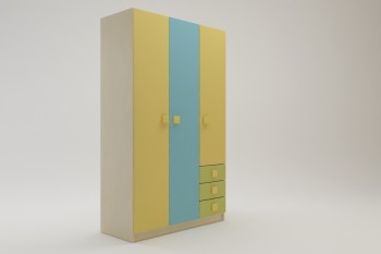 Шкаф 3-х створчатый с ящиками Смайли (Желтый/Голубой/Зеленый/корпус Клен) в Новосибирске - mebel54.com | фото
