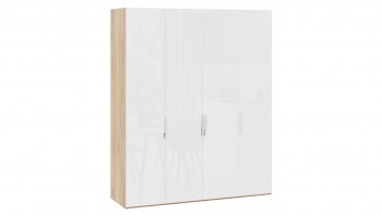 Шкаф для одежды с 4 глухими дверями «Эмбер» Яблоня Беллуно/Белый глянец в Новосибирске - mebel54.com | фото