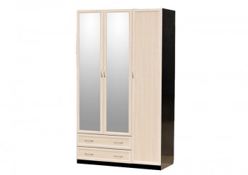 Шкаф для платья и белья 3-х дверный с профилем МДФ с 2 малыми зеркалами Венге/Дуб выбеленный в Новосибирске - mebel54.com | фото