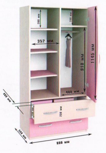 Шкаф двухстворчатый Дуб молочный/Розовый в Новосибирске - mebel54.com | фото