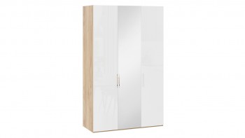 Шкаф комбинированный с 2 глухими и 1 зеркальной дверями правый «Эмбер» Яблоня Беллуно/Белый глянец в Новосибирске - mebel54.com | фото