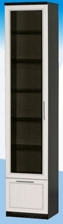 Шкаф высокий с ящиком и стеклодверью ДЛЯ ГОСТИНОЙ ШВЯС-450 Венге/Дуб выбеленный в Новосибирске - mebel54.com | фото