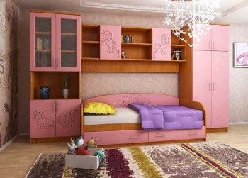 Детская Веселый пони Комплект мебели (Вишня оксфорд/Розовый) в Новосибирске - mebel54.com | фото